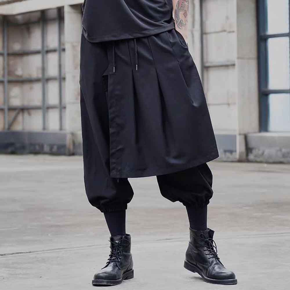 Winter Clothing Layers - กางเกงฮาเร็มผู้ชายทรงหลวมชายไม่เท่ากัน 2 ชั้น สไตล์ลำลอง สตรีทแวร์ แฟชั่นโกธิค