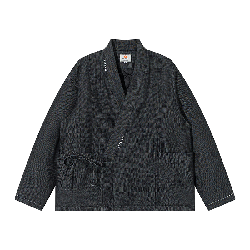 Traditional Winter Japanese Clothing - เสื้อคลุมกิโมโนสไตล์ญี่ปุ่นสีน้ำเงินสำหรับฤดูหนาว เสื้อคลุมสตรีทแวร์ผู้ชายมีกระเป๋า เสื้อคลุมฮาโอริทรงโอเวอร์ไซส์ เสื้อซามูไร