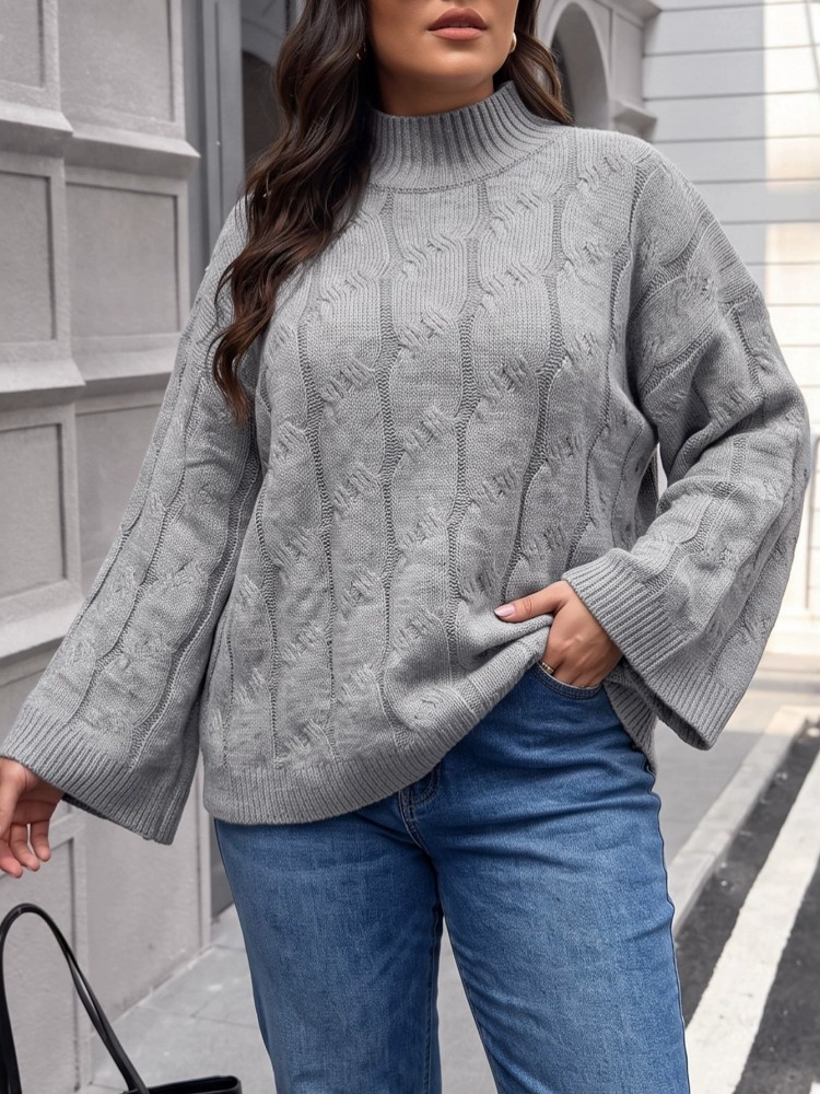 Winter Clothing Plus Size - เสื้อสเวตเตอร์ถักแขนยาวลำลองสำหรับผู้หญิงไซส์ใหญ่ เสื้อยืดหลวมๆ สไตล์สปอร์ต เหมาะสำหรับใส่เล่นกีฬาและกิจกรรมกลางแจ้ง เสื้อผ้าผู้หญิงไซส์ใหญ่