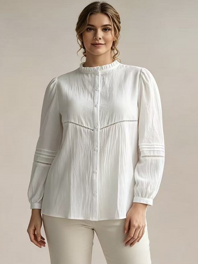 Winter Clothing Plus Size - เสื้อเชิ้ตสีขาวแฟชั่นฤดูใบไม้ร่วงและฤดูใบไม้ผลิ ไซส์ใหญ่พิเศษ L-5XL คอโอ 3XL 4XL