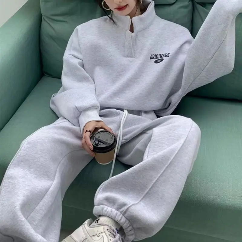 Winter Clothing Kit - แฟชั่นผู้หญิงชุดกีฬา 2025 ฤดูใบไม้ร่วงและฤดูหนาวใหม่หลวมเสื้อแขนยาวกางเกง 2 ชิ้นชุดผู้หญิง Couture