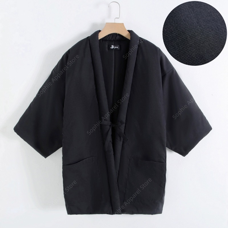 Traditional Winter Japanese Clothing - เสื้อแจ็คเก็ตฮันเต็นฤดูหนาวสำหรับผู้ชาย สไตล์ญี่ปุ่น คิโมโน คาร์ดิแกน บุผ้าสำหรับใส่ในบ้าน ชุดนอนผู้ชาย