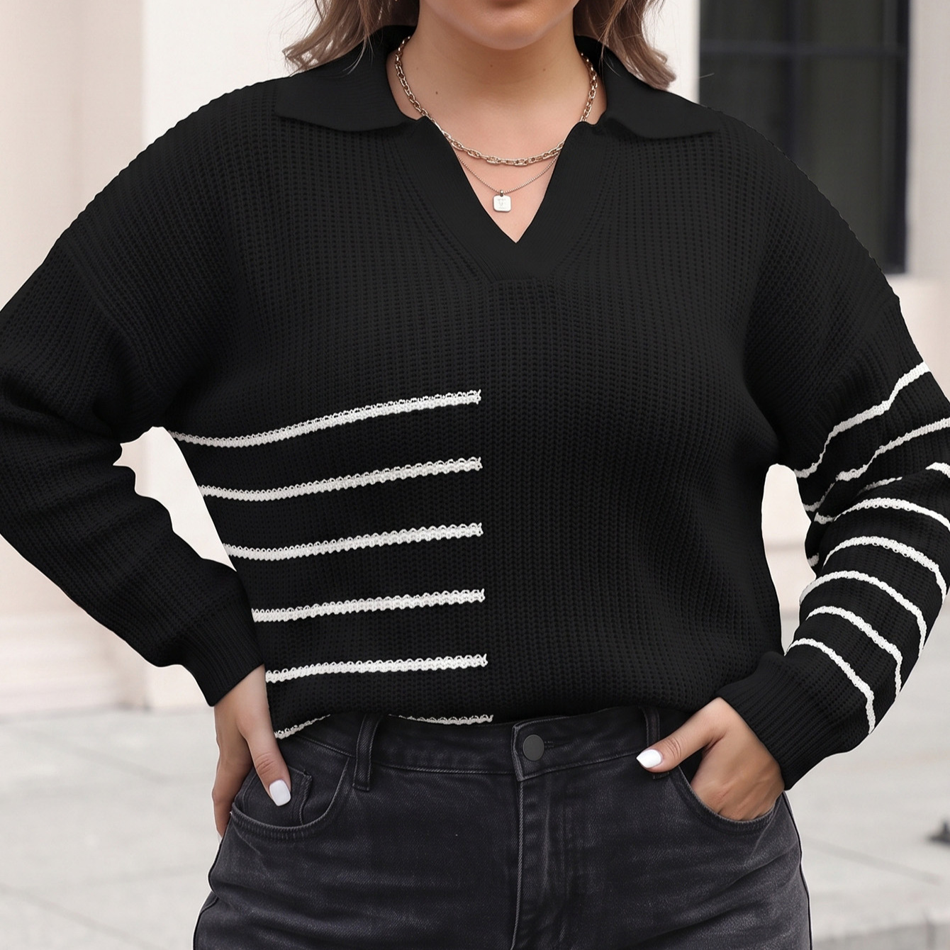 เสื้อสเวตเตอร์ถักแขนยาวลำลองสำ - Winter Clothing Plus Size บทวิจารณ์และราคา
