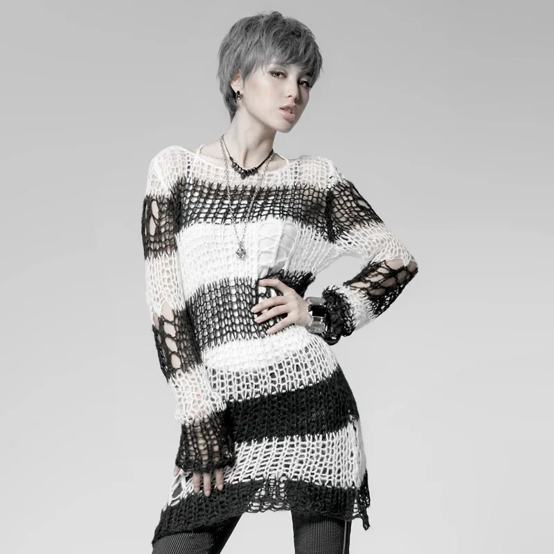 PUNK RAVE เสื้อสเวตเตอร์ลายทาง - Winter Clothing Visuals บทวิจารณ์และราคา